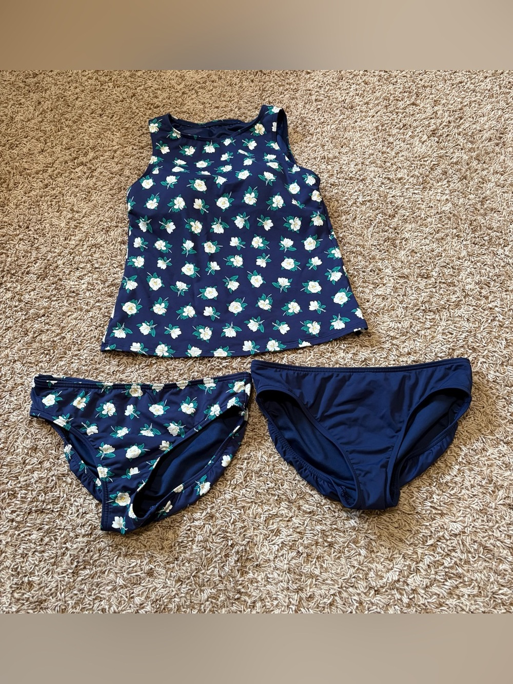 Lands End Draper James Navy Blue Floral Tankini women’s size 8